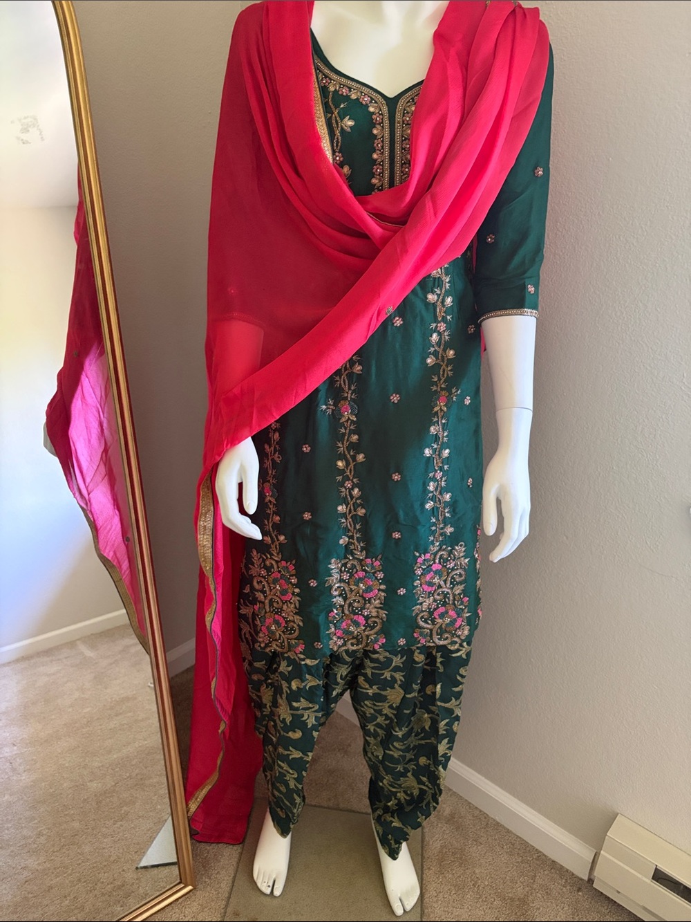 Embroidered Outfit with Pink Dupatta Punjabi suit Indian